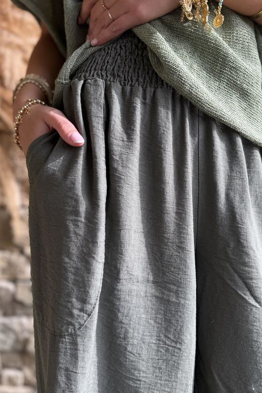 Basso Shirring Wide Leg Pant Khaki